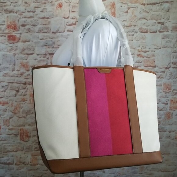 New kate spade Racing Stripe Canvas Tote Bag - Picture 2 of 14